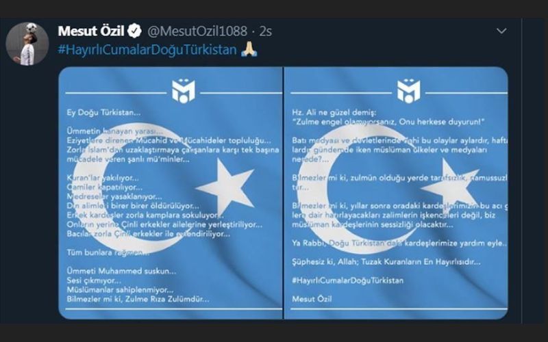 Ozil gây tranh cãi khi lên tiếng về người Duy Ngô Nhĩ trên Twitter